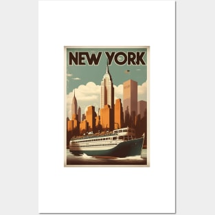 New York Ferry Vintage Travel Art Poster Posters and Art